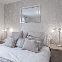 Design della camera da letto con carta da parati grigia: 70 migliori foto di interni-6