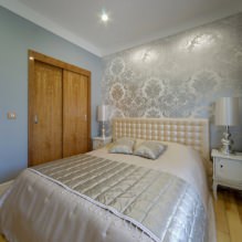 Design della camera da letto con carta da parati grigia: 70 migliori foto di interni-10