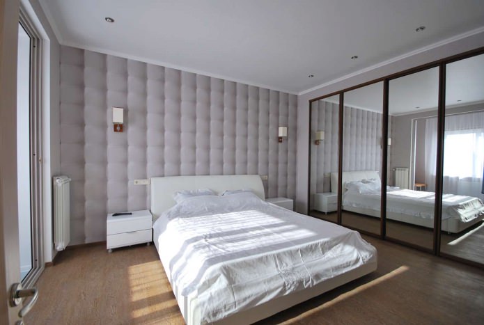 carta da parati grigia con effetto 3D in camera da letto
