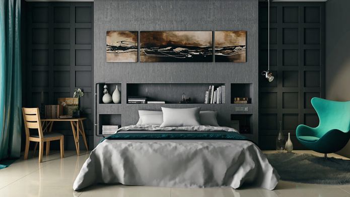 interno camera da letto grigia