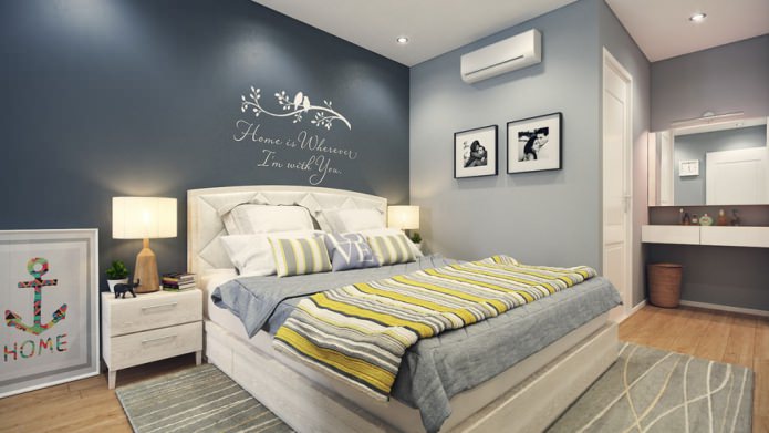 verniciatura grigia delle pareti della camera da letto