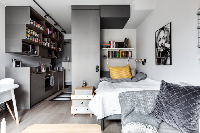 Monolocale grigio con nicchia