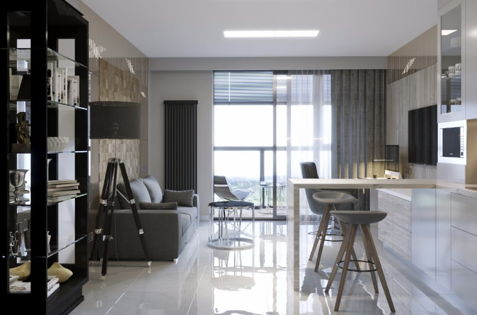 interno di un monolocale con balcone