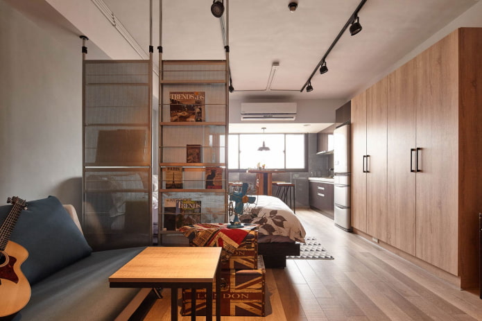 interno di un monolocale in stile loft