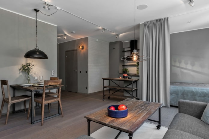 interno di un monolocale in stile loft