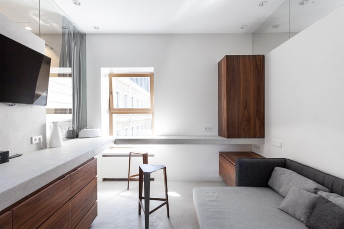 interno di un monolocale in stile minimalista