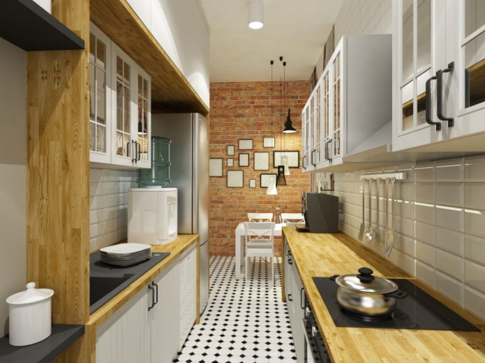 design degli interni di una cucina stretta