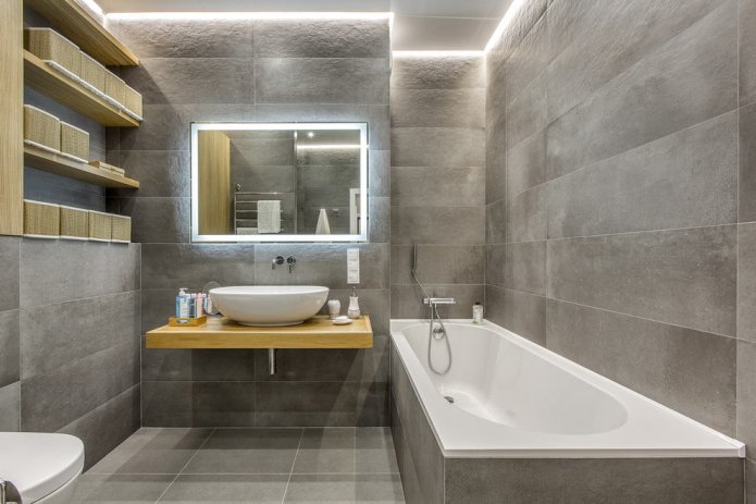 bagno in piastrelle di gres porcellanato grigio