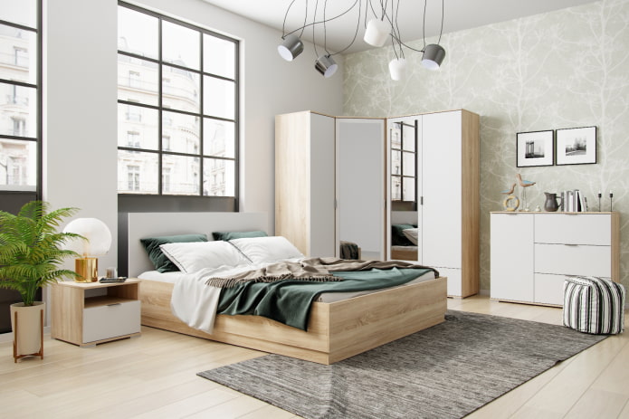 set da camera da letto in rovere Sonoma con bianco