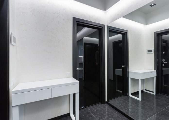 porte nere all'interno del corridoio