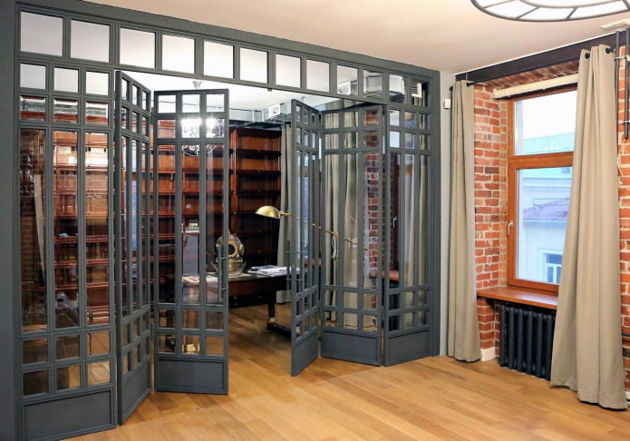 porte a fisarmonica negli interni in stile loft