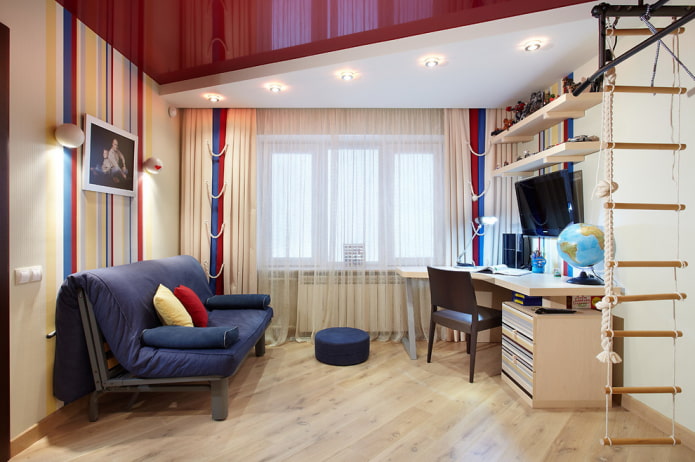 soffitto teso bicolore nella cameretta