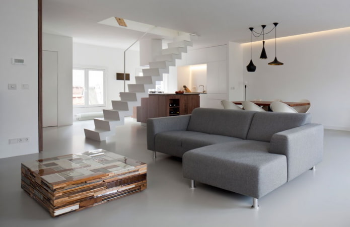 interno di un appartamento su due livelli in stile minimalista