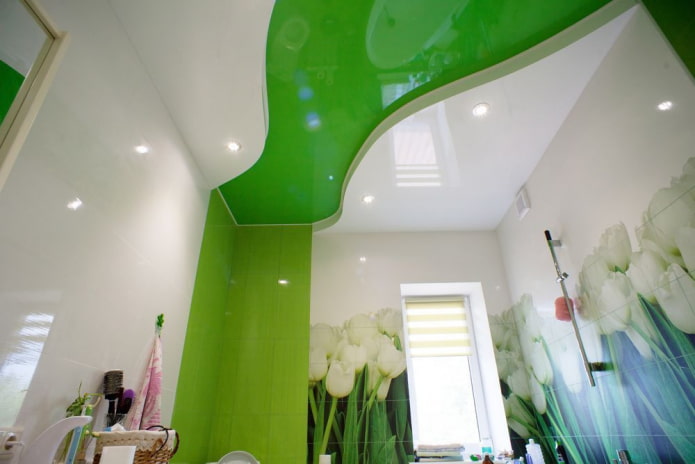 soffitto teso a due livelli bianco e verde
