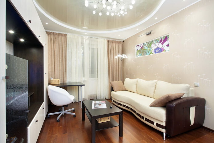 soffitto teso a due livelli nel soggiorno