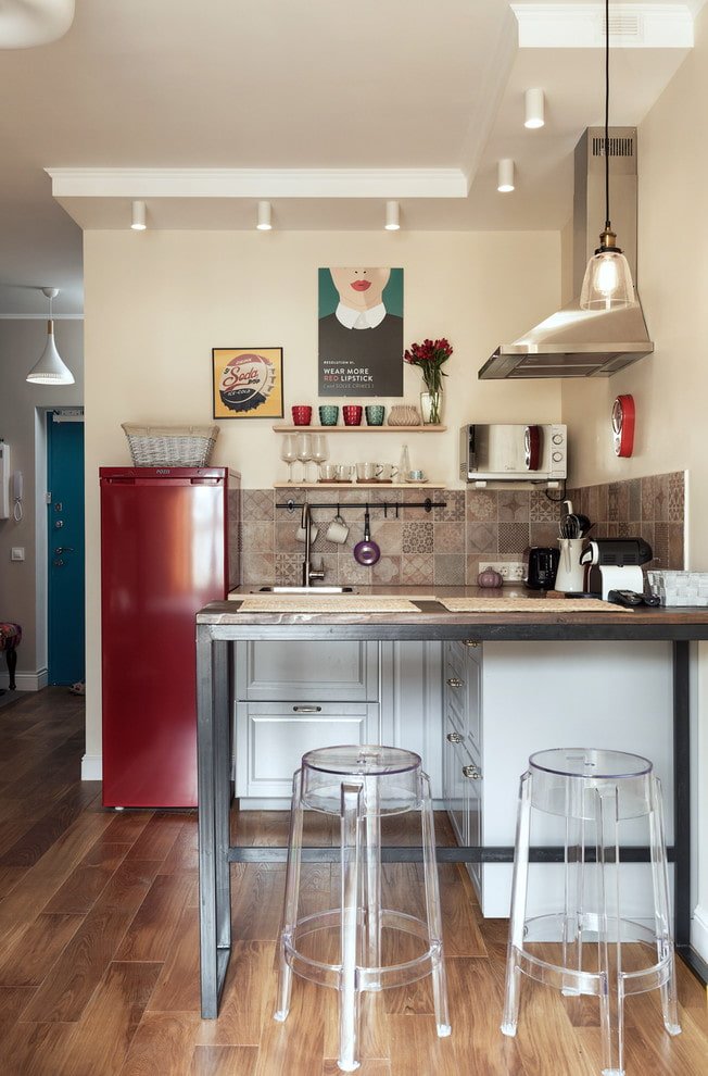 progettazione ad angolo a due livelli in cucina