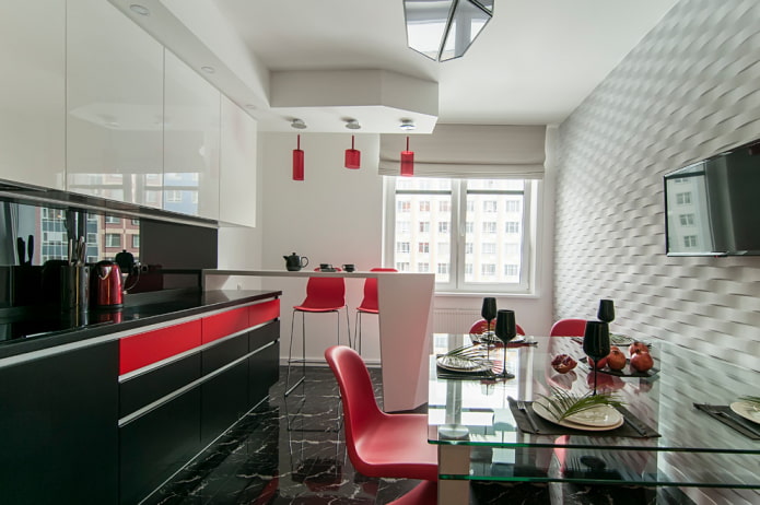 design a due livelli con una sporgenza in cucina