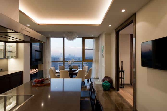 design beige a due livelli in cucina