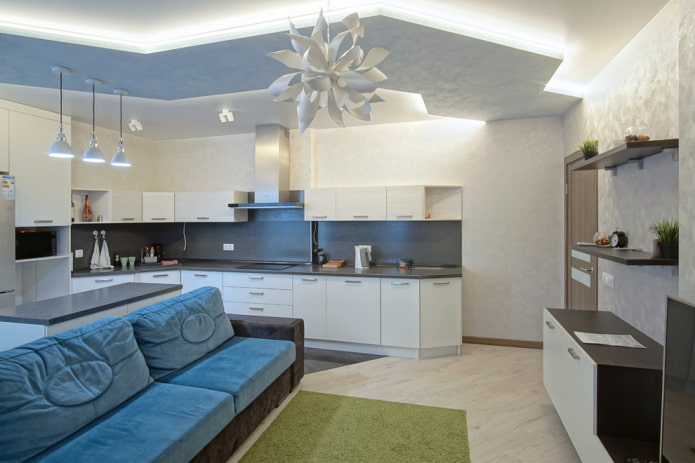 design a due livelli per l'interno di una cucina-soggiorno