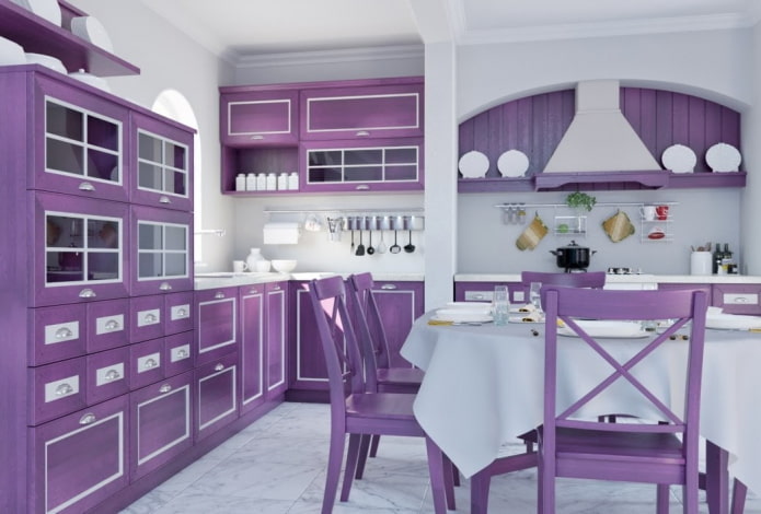 cucina nei toni del viola in stile provenzale