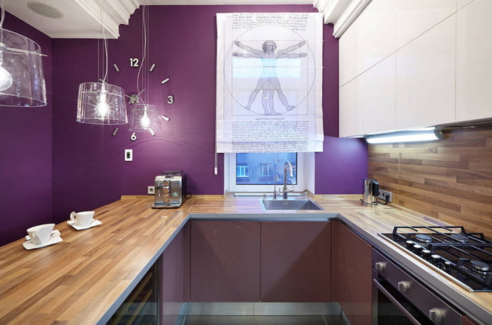 tende per l'interno della cucina nei toni del viola
