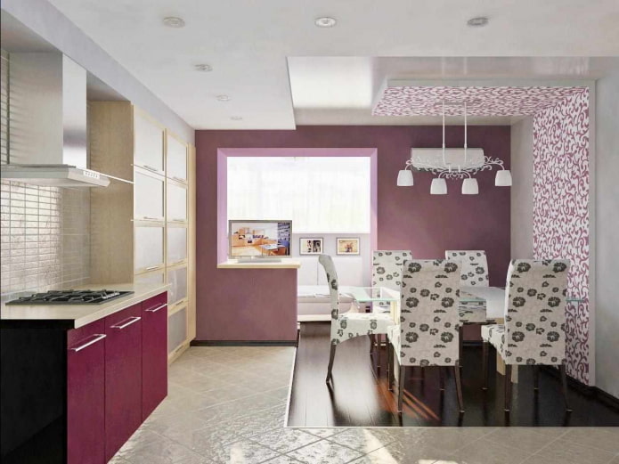 interno della cucina nei toni del viola