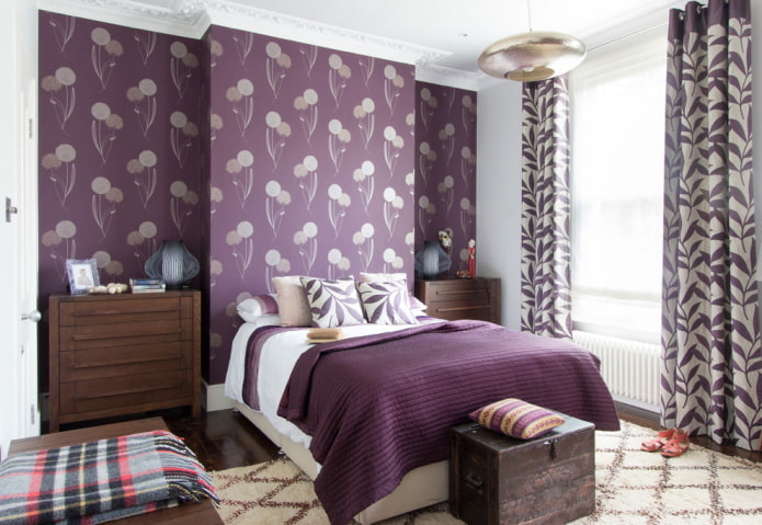 decorazione camera da letto viola