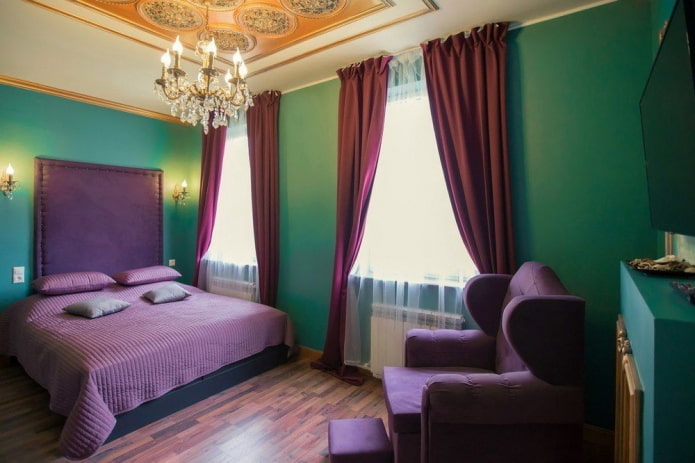 interno camera da letto lilla-verde