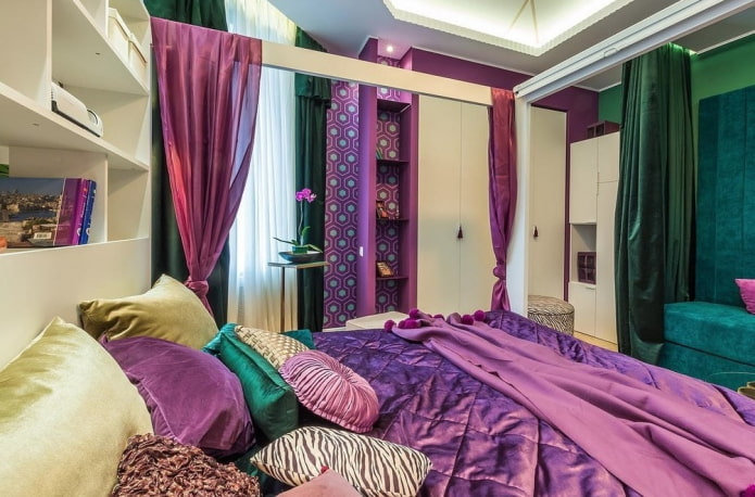 interno camera da letto lilla-verde