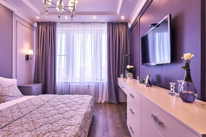 mobili per l'interno di una camera da letto lilla
