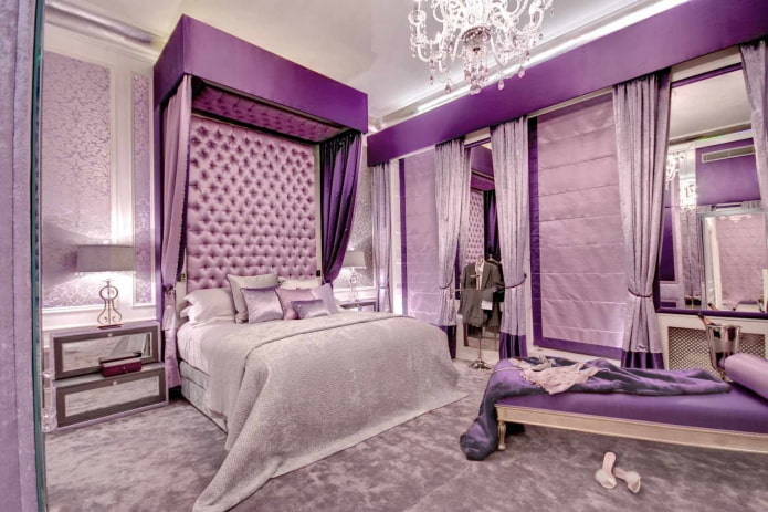 design degli interni della camera da letto lilla