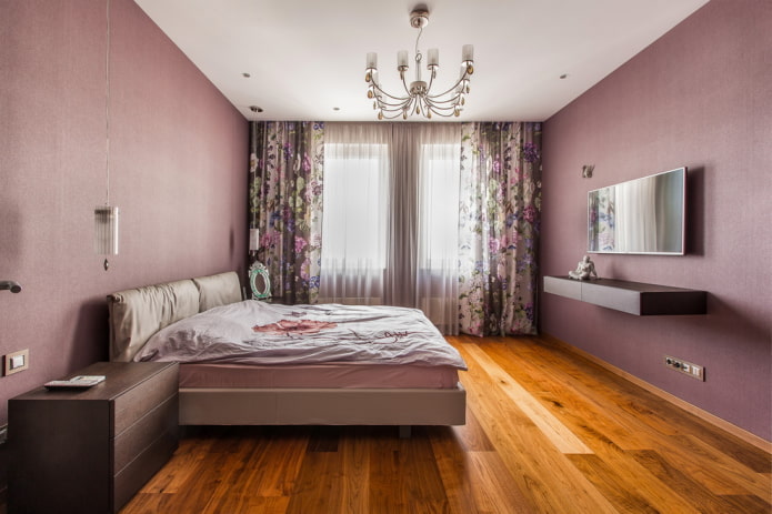 sfumature di lilla negli interni delle camere da letto