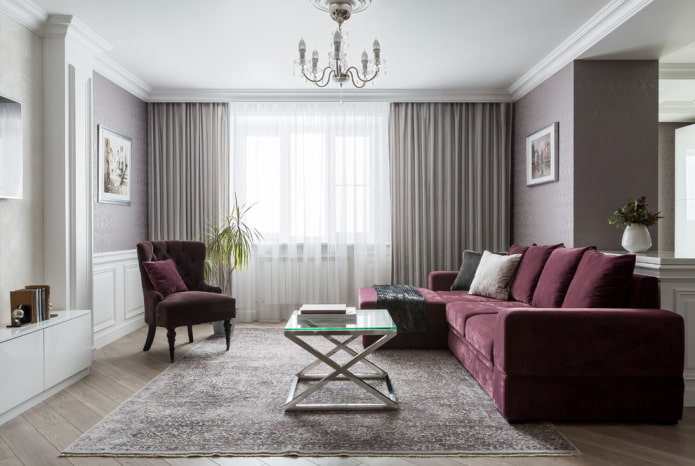 divano lilla con pouf