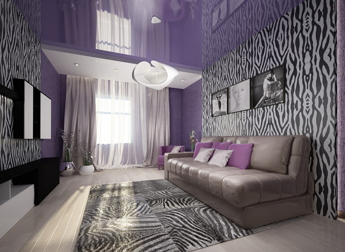soffitto viola a due livelli in un interno