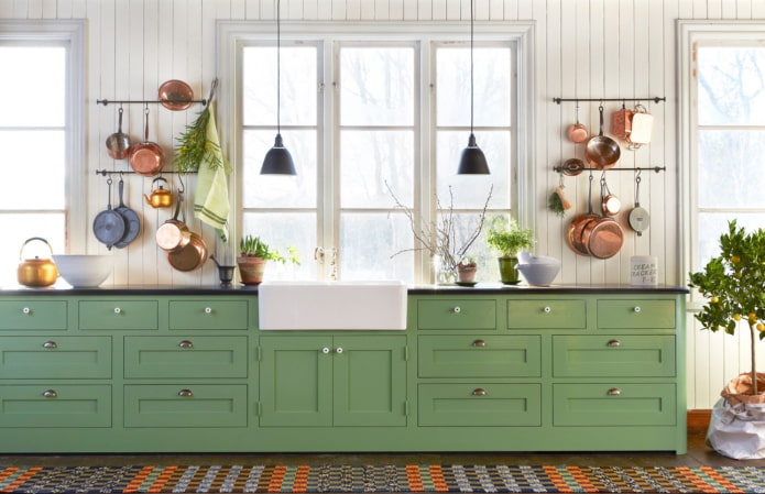 cucina pistacchio senza pensili