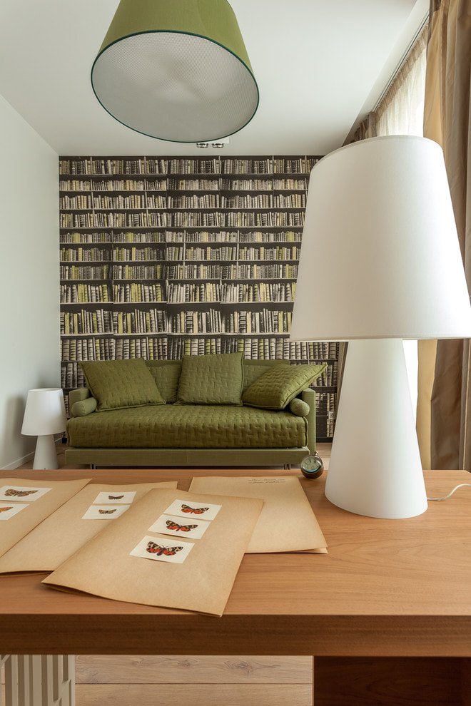 Carta da parati fotografica decorativa che amplia lo spazio con l'immagine di librerie