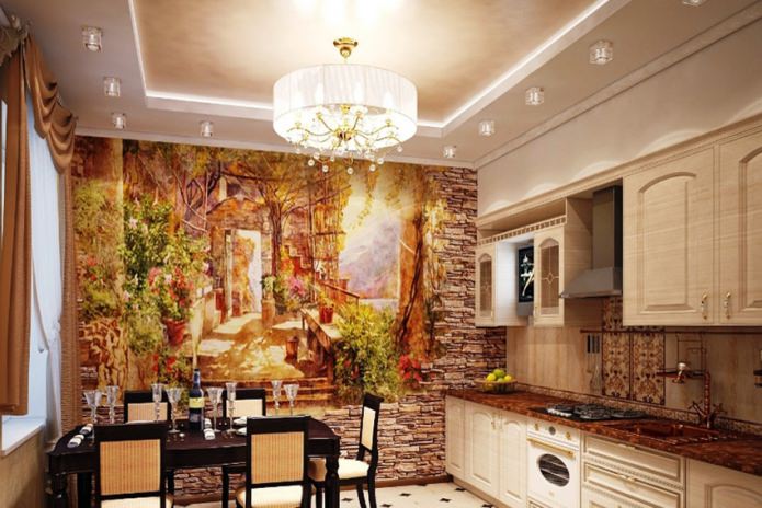 affresco su una parete in pietra in cucina