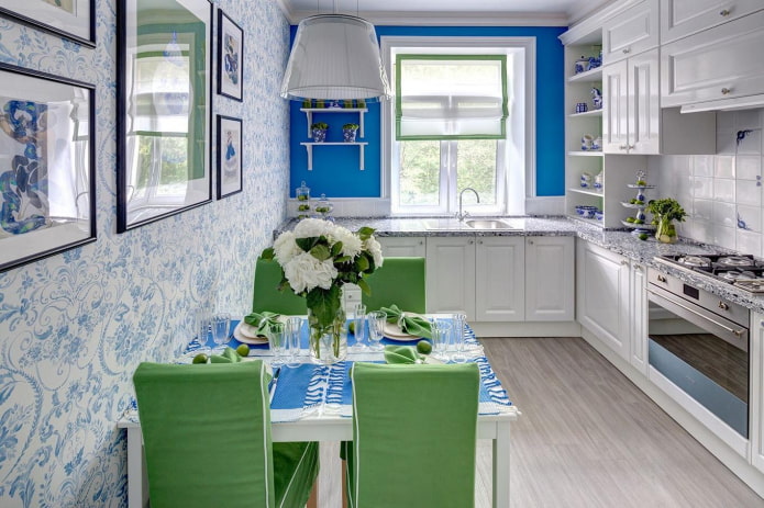 interno cucina blu-verde