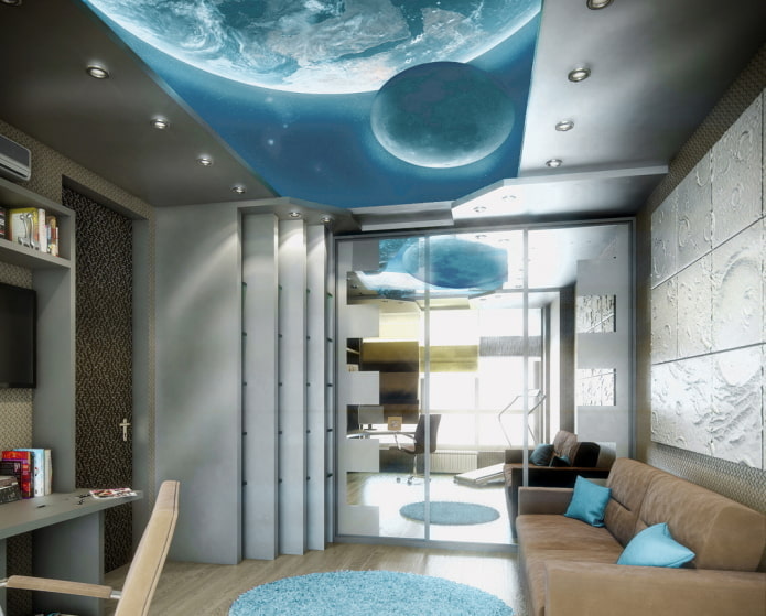 soffitto grigio-blu con stampa fotografica