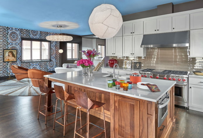 struttura del soffitto blu in cucina