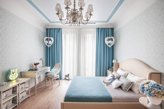 interno beige e blu della cameretta dei bambini