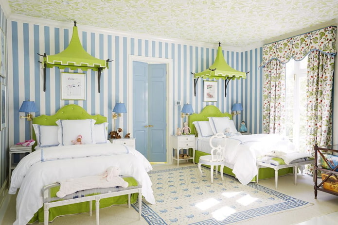 interno verde e blu di una cameretta per bambini