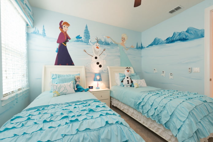 decorazione all'interno di una cameretta per bambini nei toni del blu