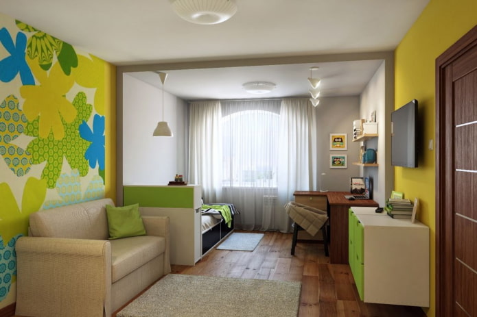 Carta da parati e pittura alle pareti per la suddivisione in zone