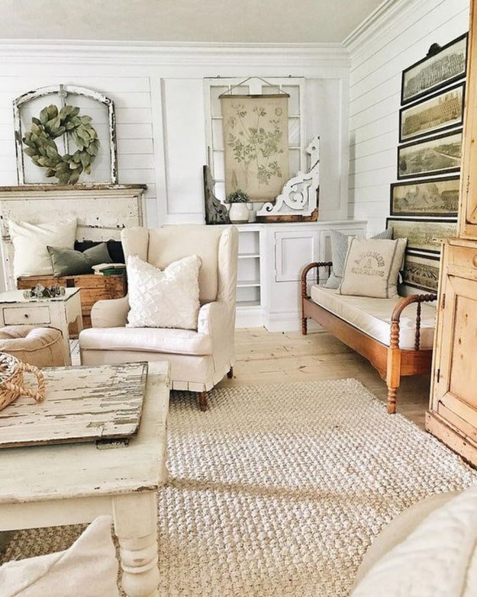 soggiorno in stile shabby chic