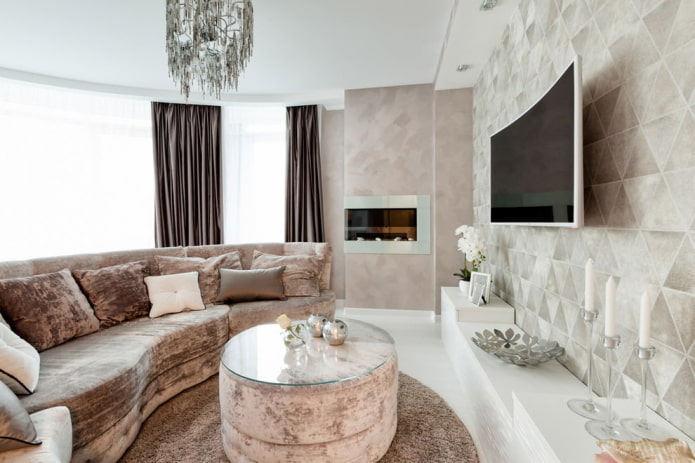 interno del soggiorno nei toni del bianco e del beige