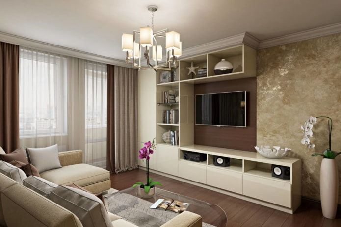 interno del soggiorno nei toni del marrone e del beige toni