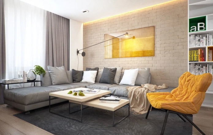 interno del soggiorno nei toni del grigio-beige