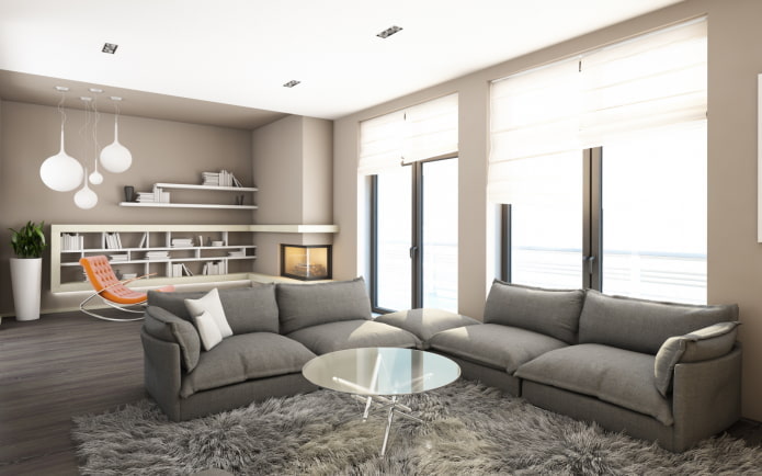 interno del soggiorno nei toni del grigio-beige