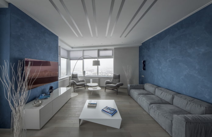 interno di un soggiorno grigio-blu